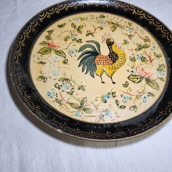 ISCO Hand Painted Rooster Plate Japan Paper Mache Alcohol Proof Vintage - Picture 2 of 7